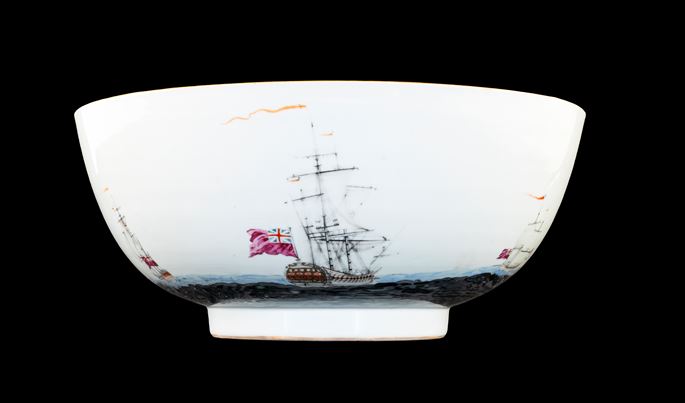 Chinese export porcelain punchbowl with English ships | MasterArt